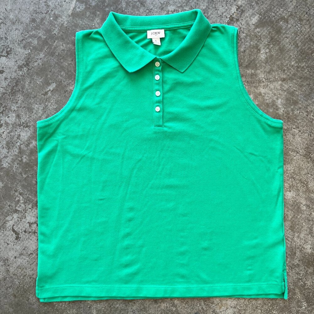 J.Crew Re-Imagined Sleeveless Polo Top Kelly Green Size Large Pique Knit